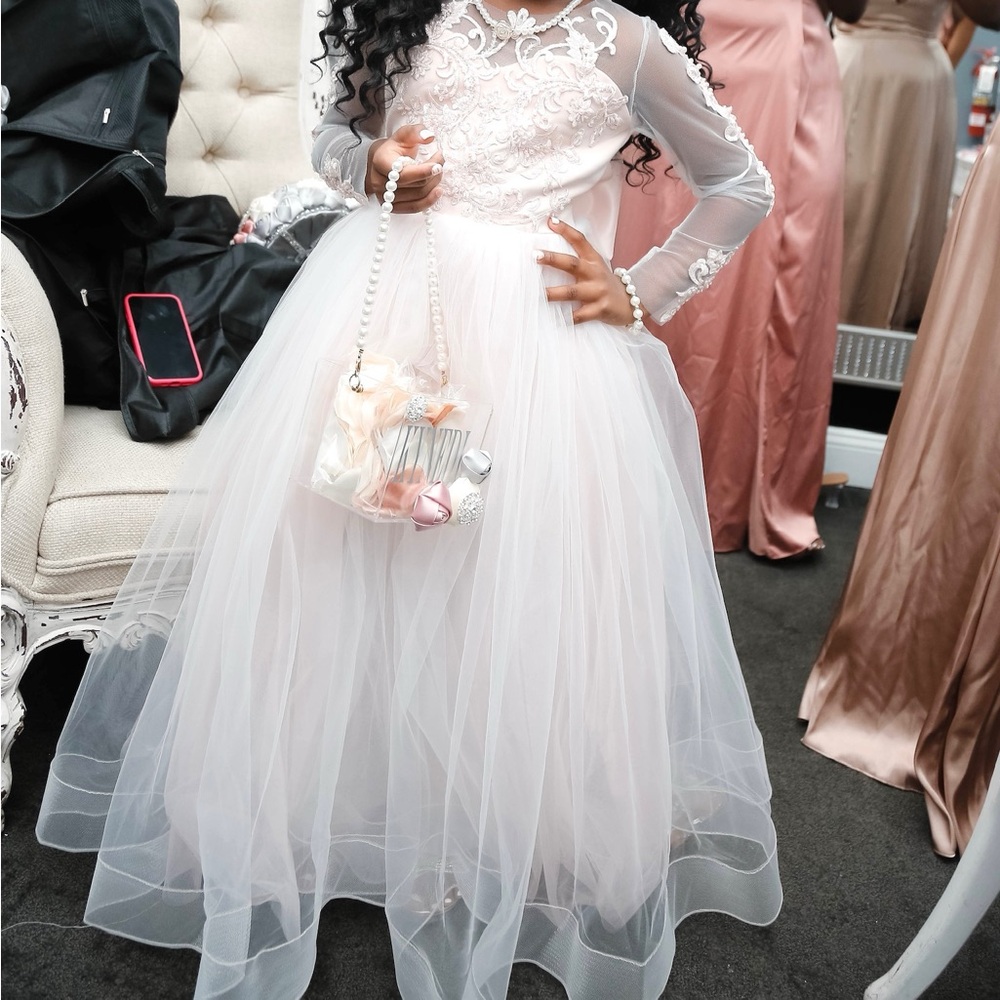 Elegant White and Pink Flower Girl Dress
